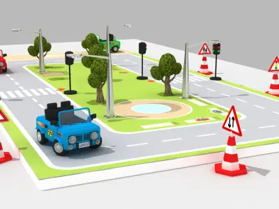 LowPoly Toy Car Traffic Set Cartoon Game 3D model