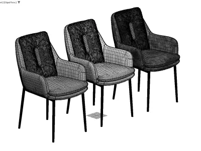 Velvet Upholstered Armchair with Metal Legs 3D model