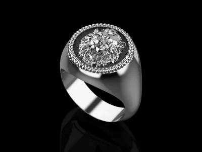 Lion Signet Ring 18 - 22 size N120 3D print model