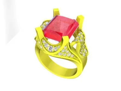 Luxury Emerald Cut Diamond Ring for Women 4824 3D print model