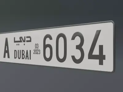 Car LICENSE PLAT Dubai 3D model