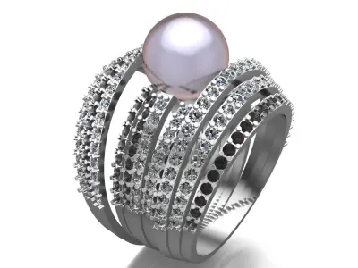 Cocktail Pearl Diamonds Ring 3D print model