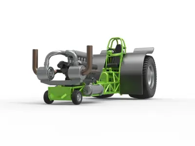 Pulling tractor with turbo engine V12 Scale 1 to 25 3D print model