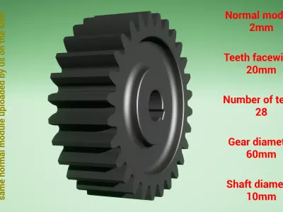 Cylindrical gear - paired - z28 m2 D60 d10 3D print model