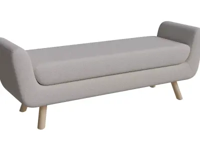 Beige Fabric Light Wooden Bench Low-poly 3D model