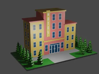 Beautiful Low Poly Hotel Low-poly 3D model