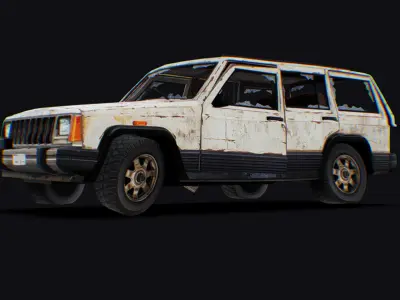 Wrecked Old Jeep Rusty White Destroyed Car Broken Van SUV 4x4 Low-poly 3D model