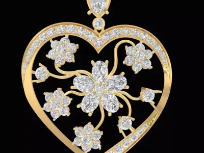 Luxury Heart Flower Diamond Pendant 3D Jewelry Model 3140 3D print model