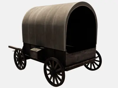 wooden cart  Low-poly 3D model