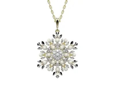 Pendant-159 snowflake necklace with pearls and diamonds 3D print model