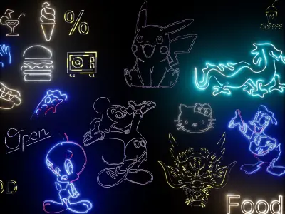 Neon Signs Pack Low-poly 3D model