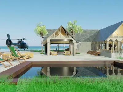 Mansion room with chairs and tables 3D model