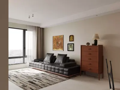 Modern living room dining room interior scenes 120 3D model