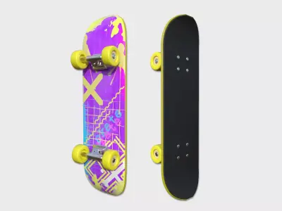 Cartoon Skate 01 Yellow Purple - Character Sport Equipment Low-poly 3D model