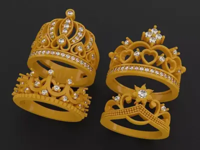 Princess Crown Rings Set 1 3D print model