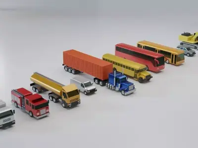 Vehicles Collection Lowpoly - 10 Items set Low-poly 3D model