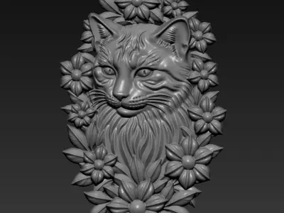 Cat Head and Flowers A84 3D print model