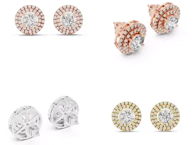 Luxury Halo Diamond Stud Earrings CAD Model 3DM STL Files 3D print model