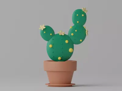 Cartoon Cactus and Pot 1 3D model