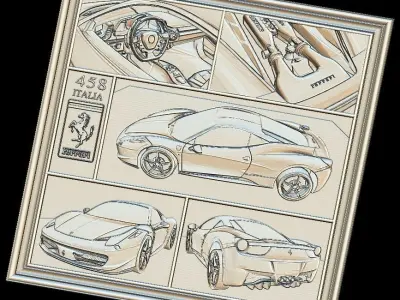 Ferrari 458 V1 Panno STL File for CNC Relief engraving 3D model