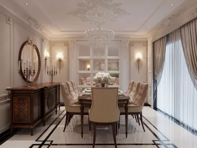 Luxurious Neoclassical Interior Scene Living Dining Hallway 3D model