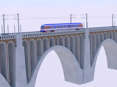 Viaduct with diesel train 3D model