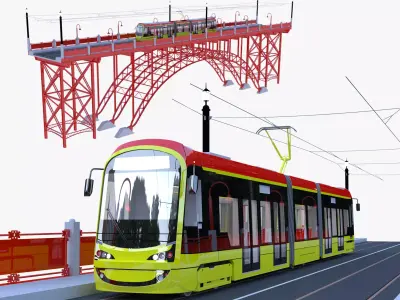 Bridge with Warsaw tram 3D model