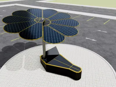 Dual Axis Daisy With Solar Tracking System-10 Wings-5-5 kW Low-poly 3D model