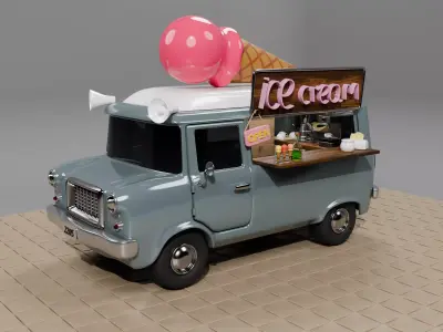 Street Coffee  Ice Cream Van  Isometric Low Poly Low-poly 3D model