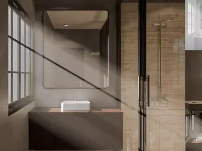 Minimalist Modern Bathroom with Vanity Mirror and Shower Low-poly 3D model