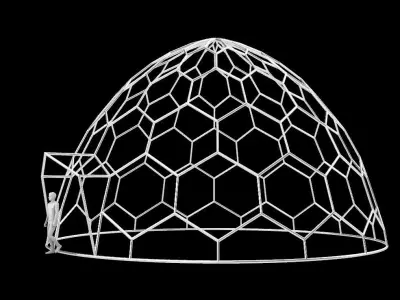 Hexagonal Dome structure Geodoesic Like Wireframe 3D model