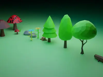Game ready assets Low Poly Tree Set Low-poly 3D model