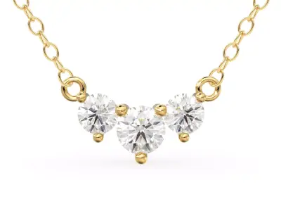 Trio Diamond Necklace Gold Zircon Prong 3 Stone Pendant 3D print model