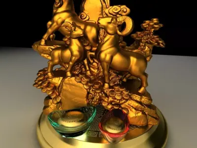 Chinese goats with gold ingot 3D model