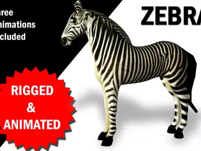 Zebra Rigged and Animated Low-poly 3D model