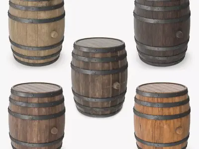 Wooden barrels set 3D model