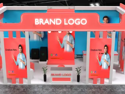 Modern Trade Show Booth with Dual-Tone Accents and LED Branding 3D model