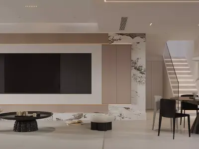 Modern living room dining room interior scenes 169 3D model