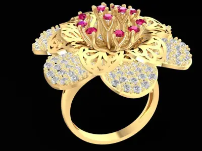 Luxury Floral Ruby Diamond Cocktail Ring for Women 3D Model 1234 3D print model