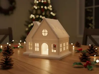 Christmas House Candle Holder 3D Printable STL File 3D print model