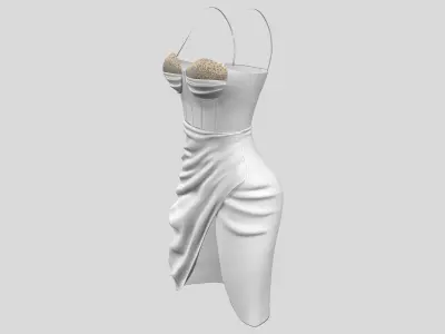 White Satin Dress With Crystals Low-poly 3D model