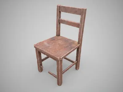 Old Wooden Chair-2 Low-poly 3D model