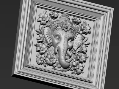 Ganesha Head with Flowers Background A45 3D print model