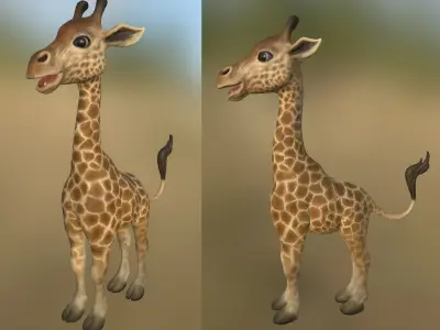 Giraffe Low Poly two giraffes side Low-poly 3D model