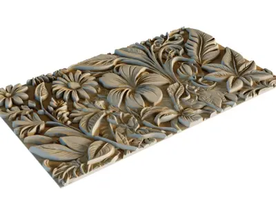 mural flowers decor set wall panel 05 3D model