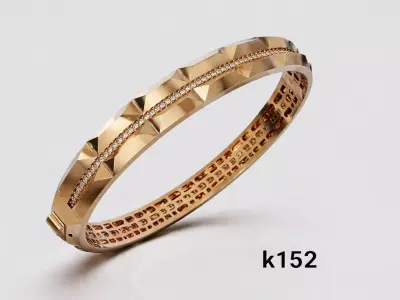 Faceted Modern Gold Bangle with Continuous Stone Line 3D print model