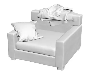 Armchair with cushion and blankets 3D model