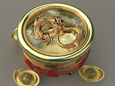Chinese Gold Ingot with dragon 3D model