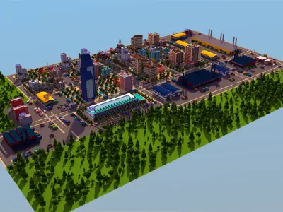 Simple city Low-poly 3D model