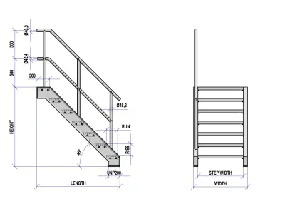 Grid stairs collection - handrail on left side - 46 versions 3D model